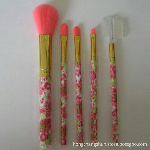 Professional Plastic Art Handle Cosmetic Makeup Brush Set, Various Colors, Nylon Hair 5 Pieces